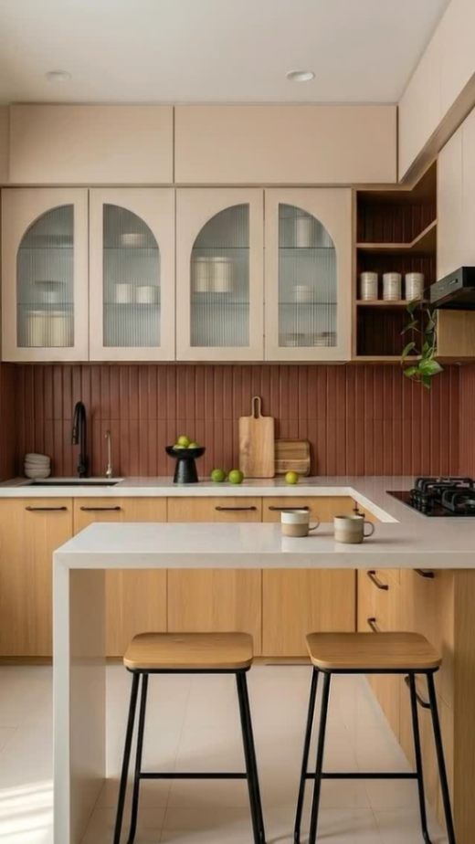 Warm contemporary kitchen with custom cabinetry